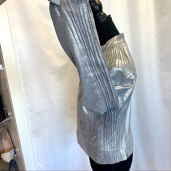 Bebe metallic silver crackled Leather Moto jacket Sz M - Picture 7 of 16